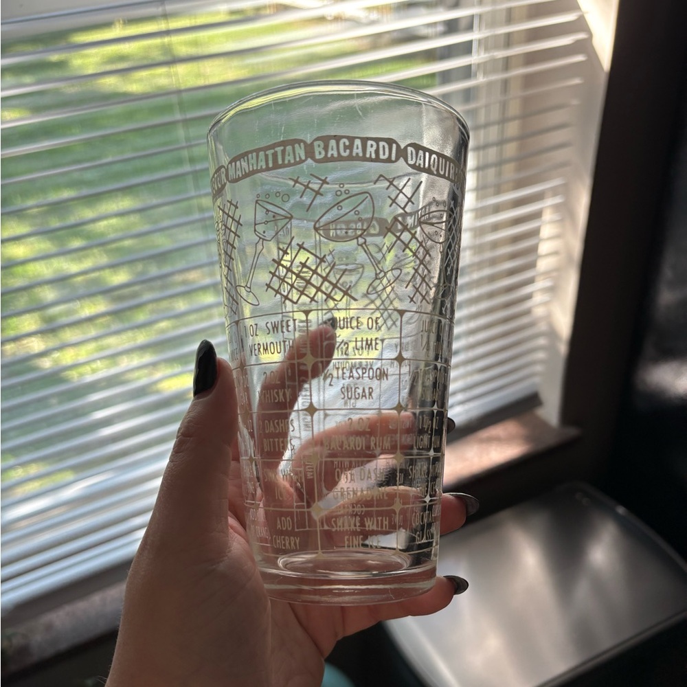 Federal Glass cocktail mixer/shaker glass with printed recipes